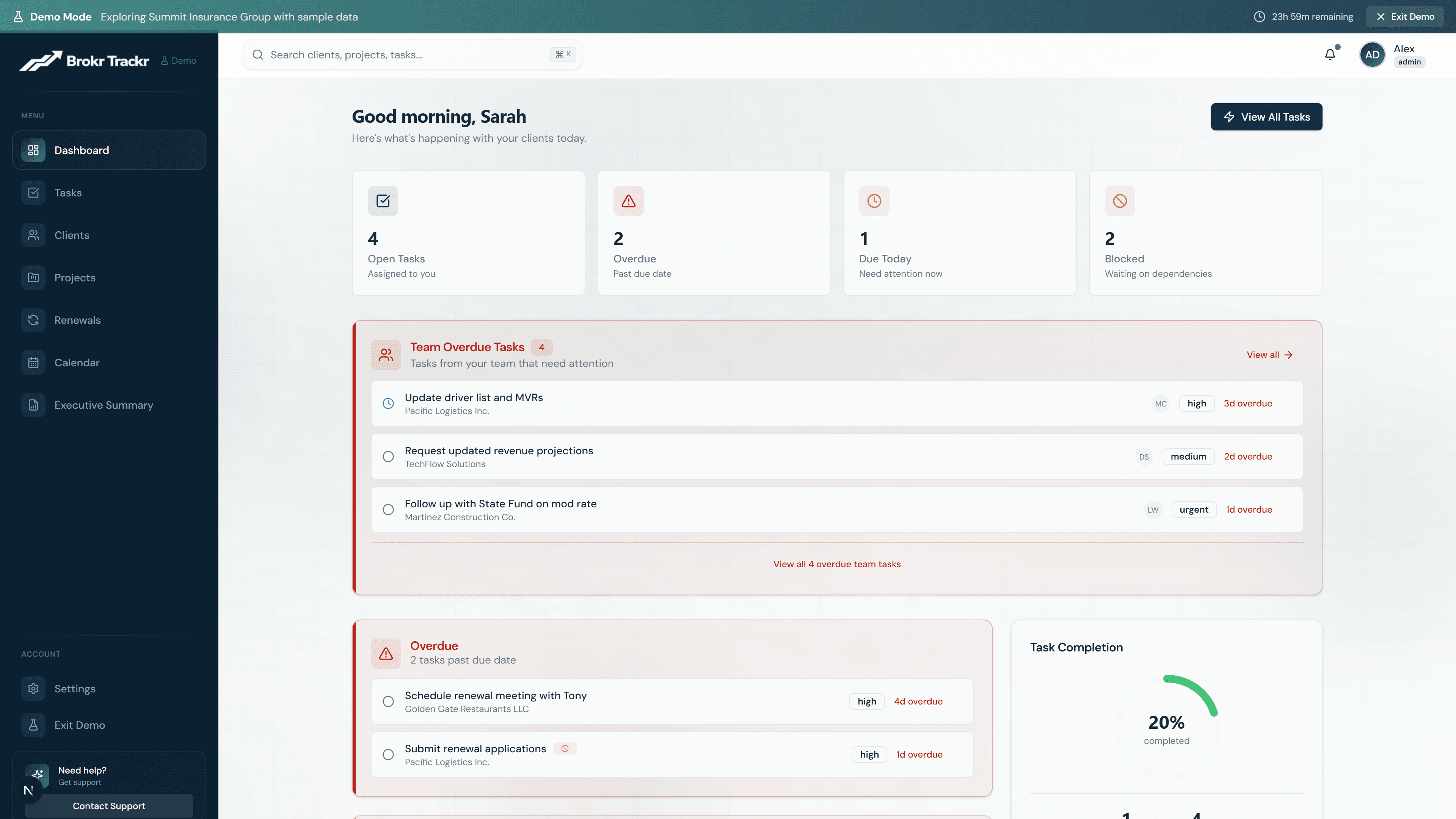Brokr Trackr Dashboard - Task management, renewals tracking, and team collaboration